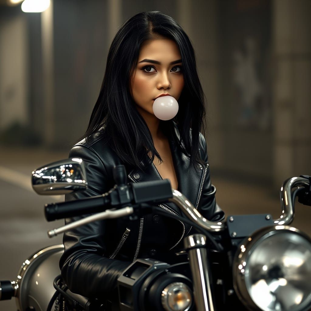 Girl on Motorbike with Attitude and Hyperrealistic Style