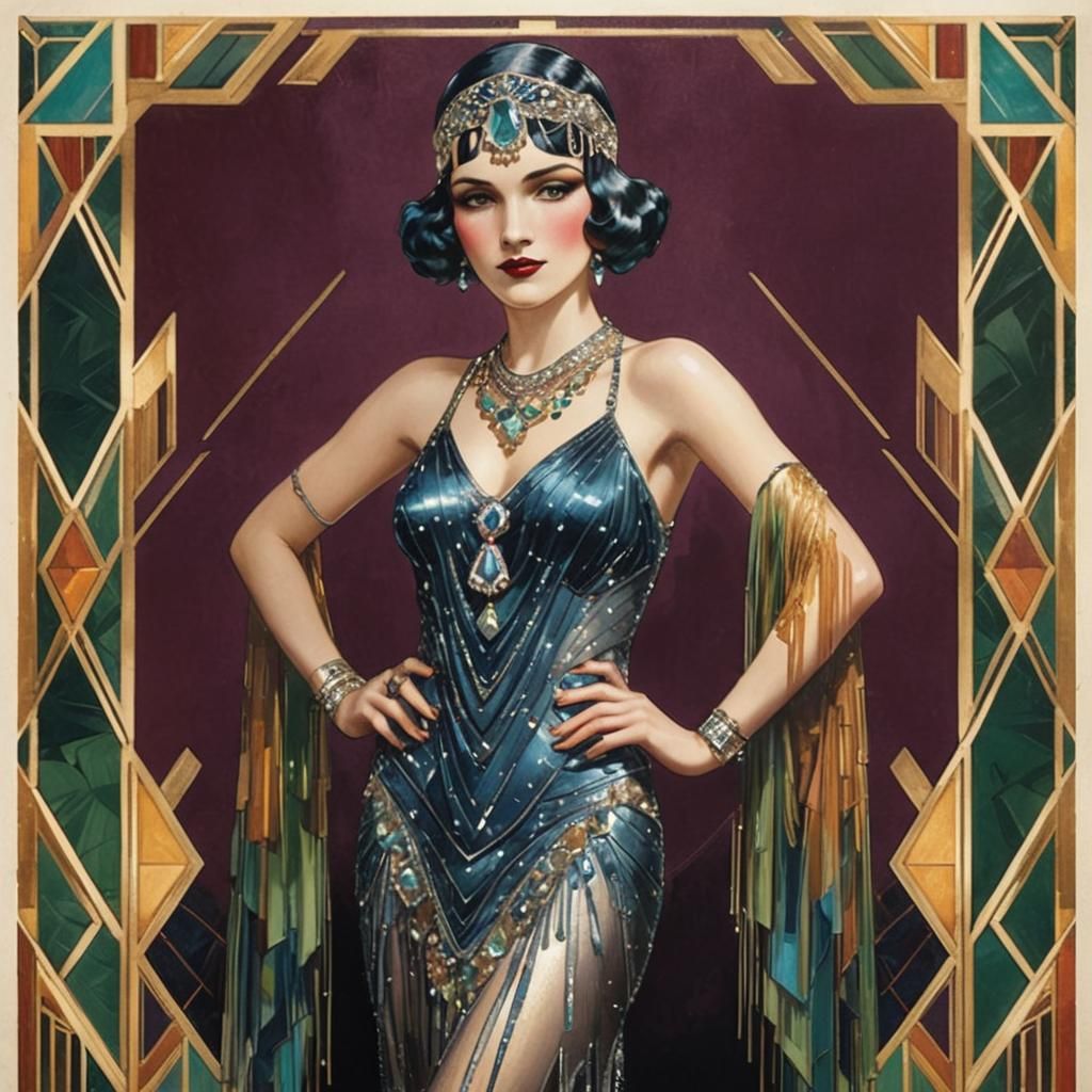 Glamorous Flapper in Art Deco Style Illustration