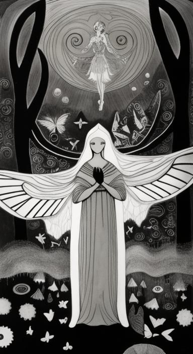 Butterfly Angel Fairy in Dreamscape, Surrealist Composition