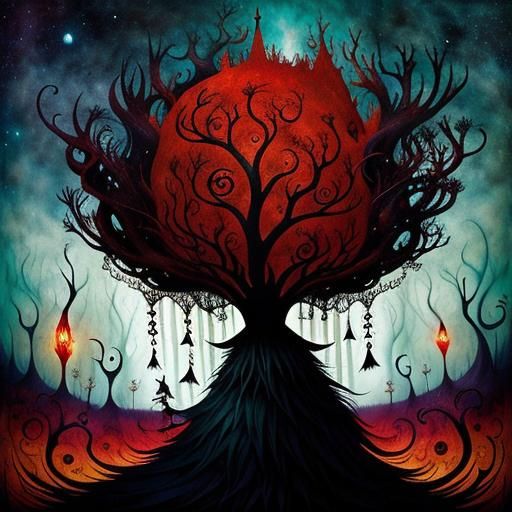 Gothic Redhead Reading in a Vibrant Fairytale Scene