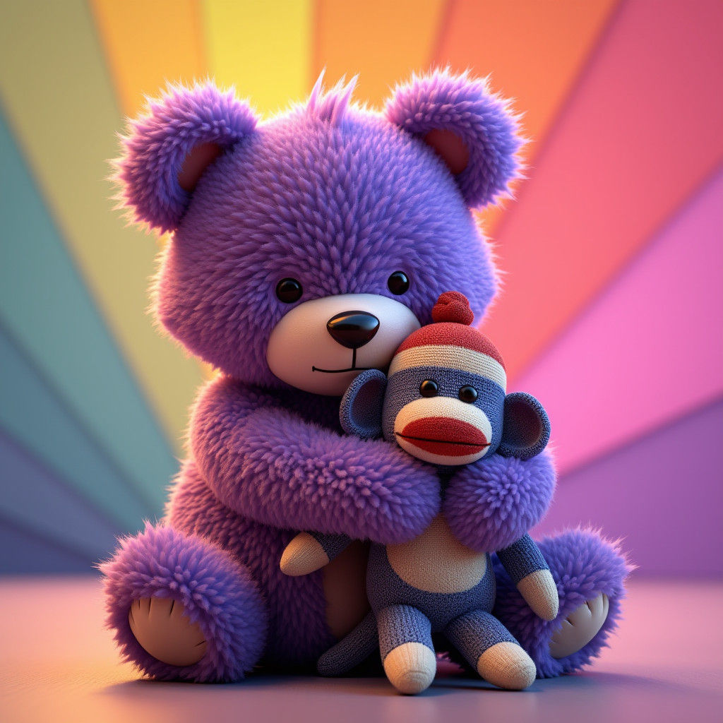 Purple Teddy Bear Hugs Sock Monkey Toy
