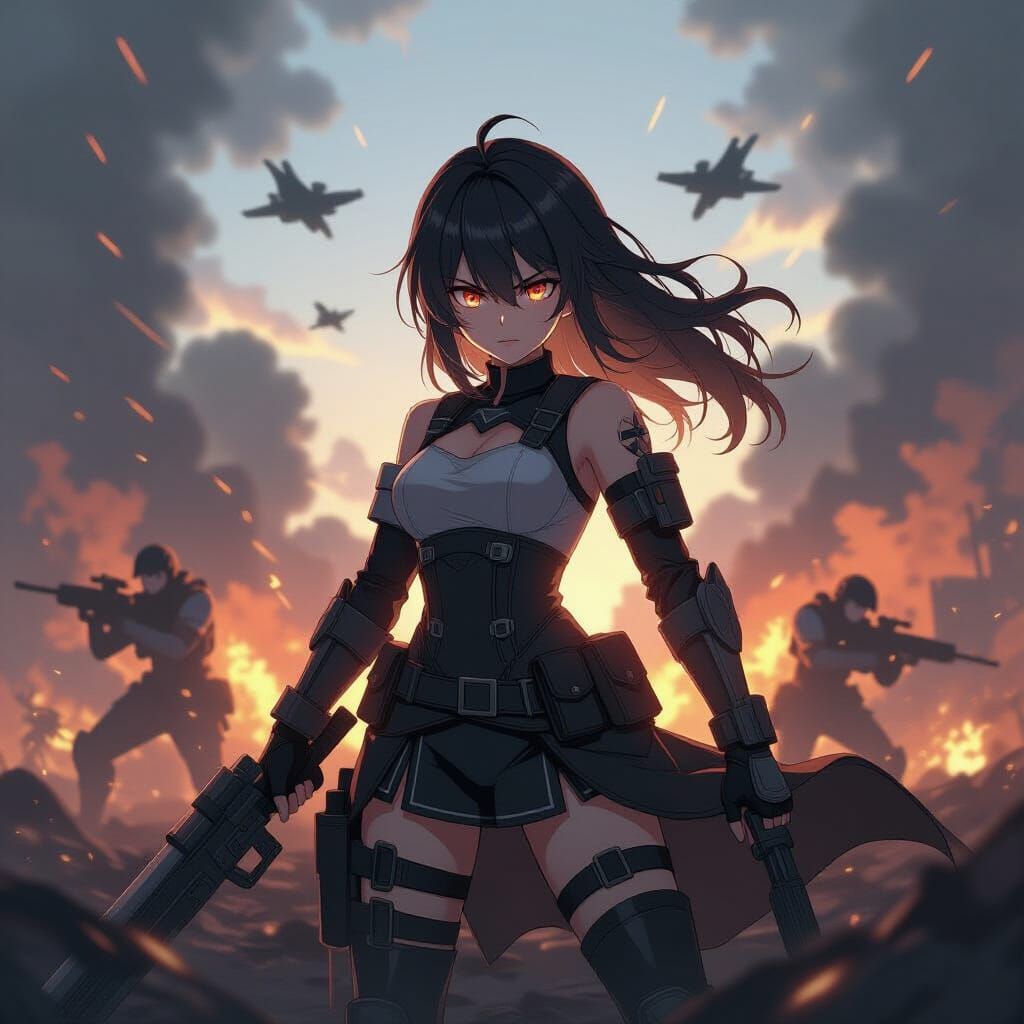 Arknights Anime Girl Defiant in Epic War Scene