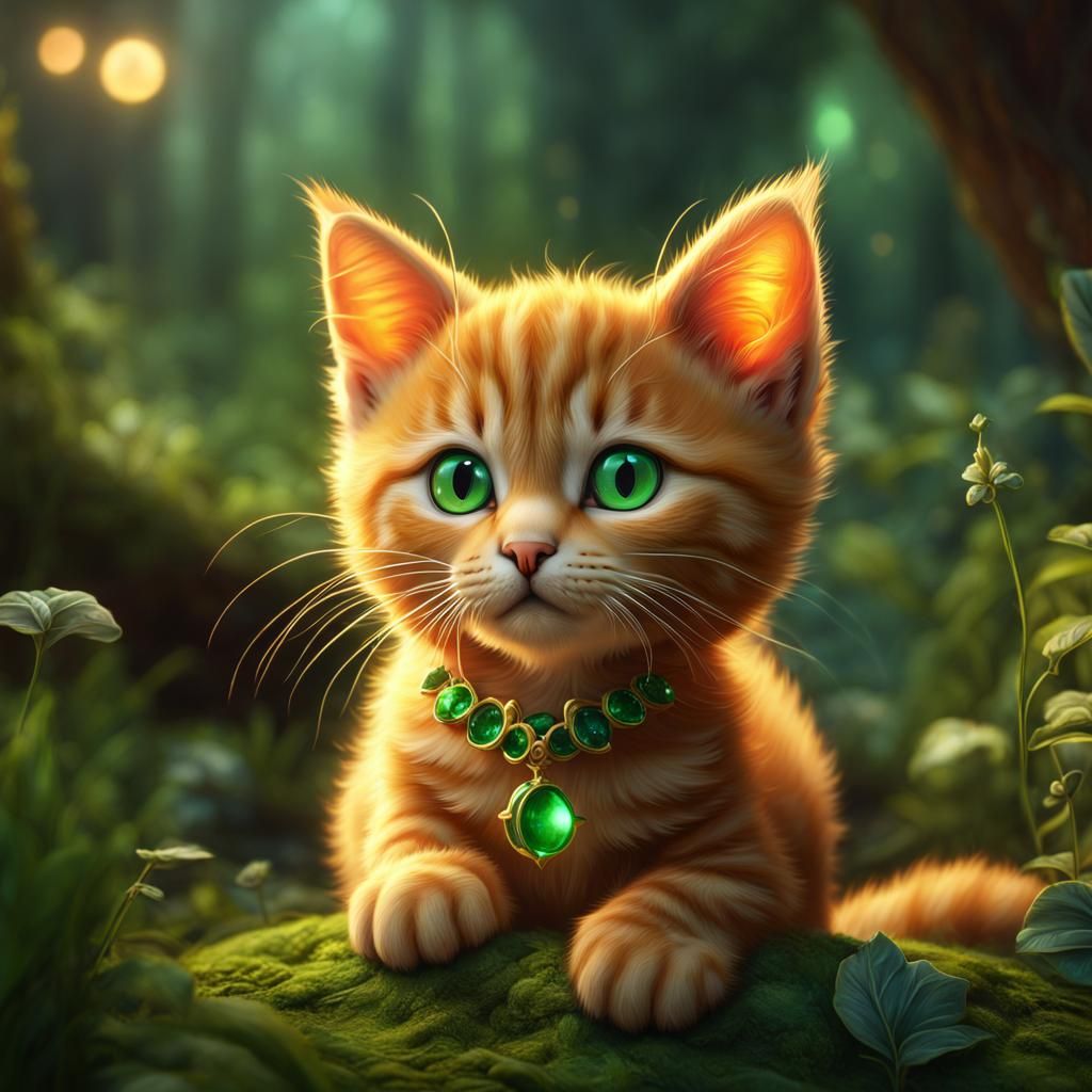 Ginger Kitten with Green Eyes, Detailed Matte Painting