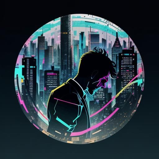 Businessman in Abstract Market, Neon Digital Art