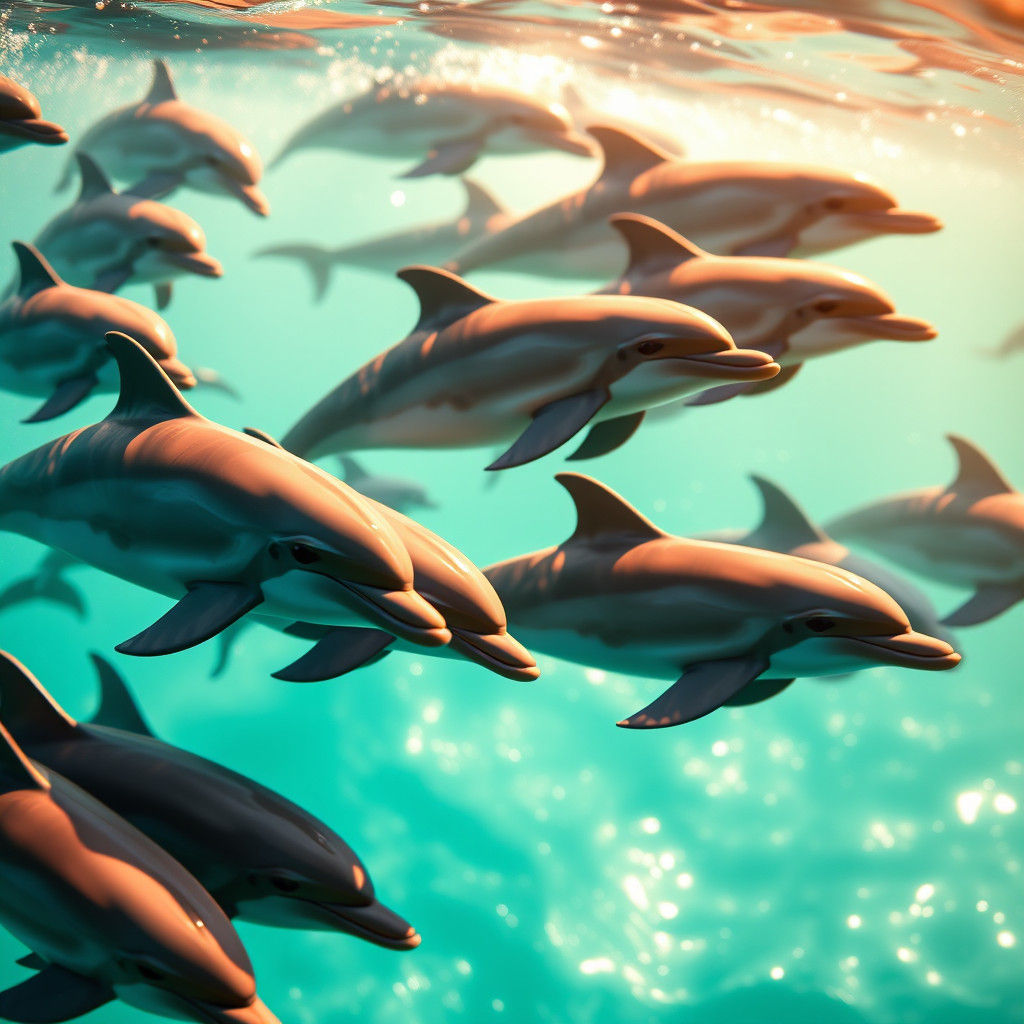 Bottlenose Dolphins Swim in Turquoise Waters