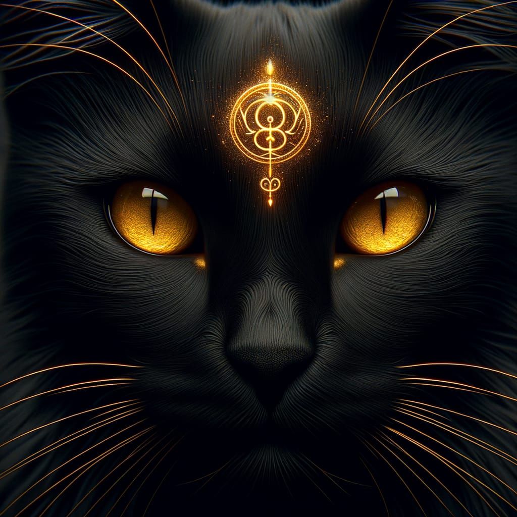 Mystical Black Cat with Golden Sigil