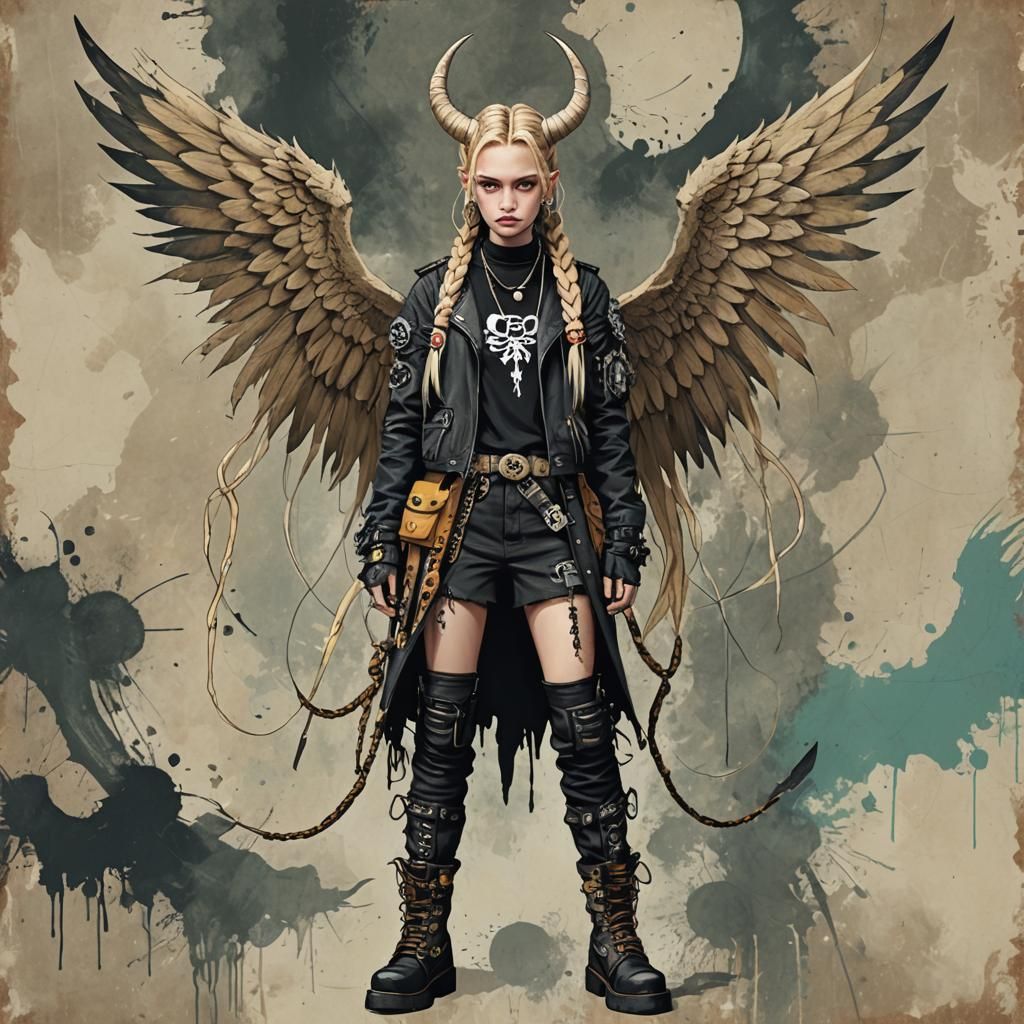 Punk Demon with Braids, Horns, and Wings