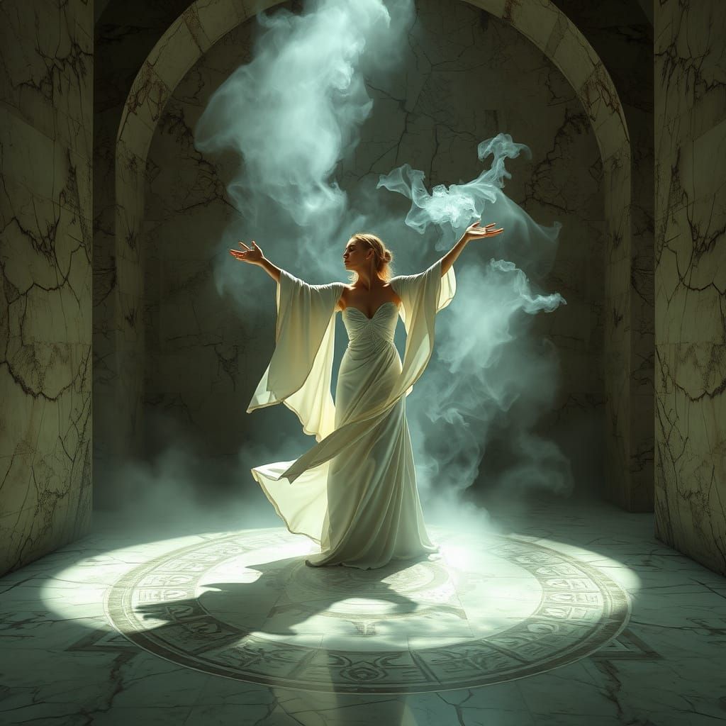 Ethereal Ritual in a Forgotten Marble Chamber