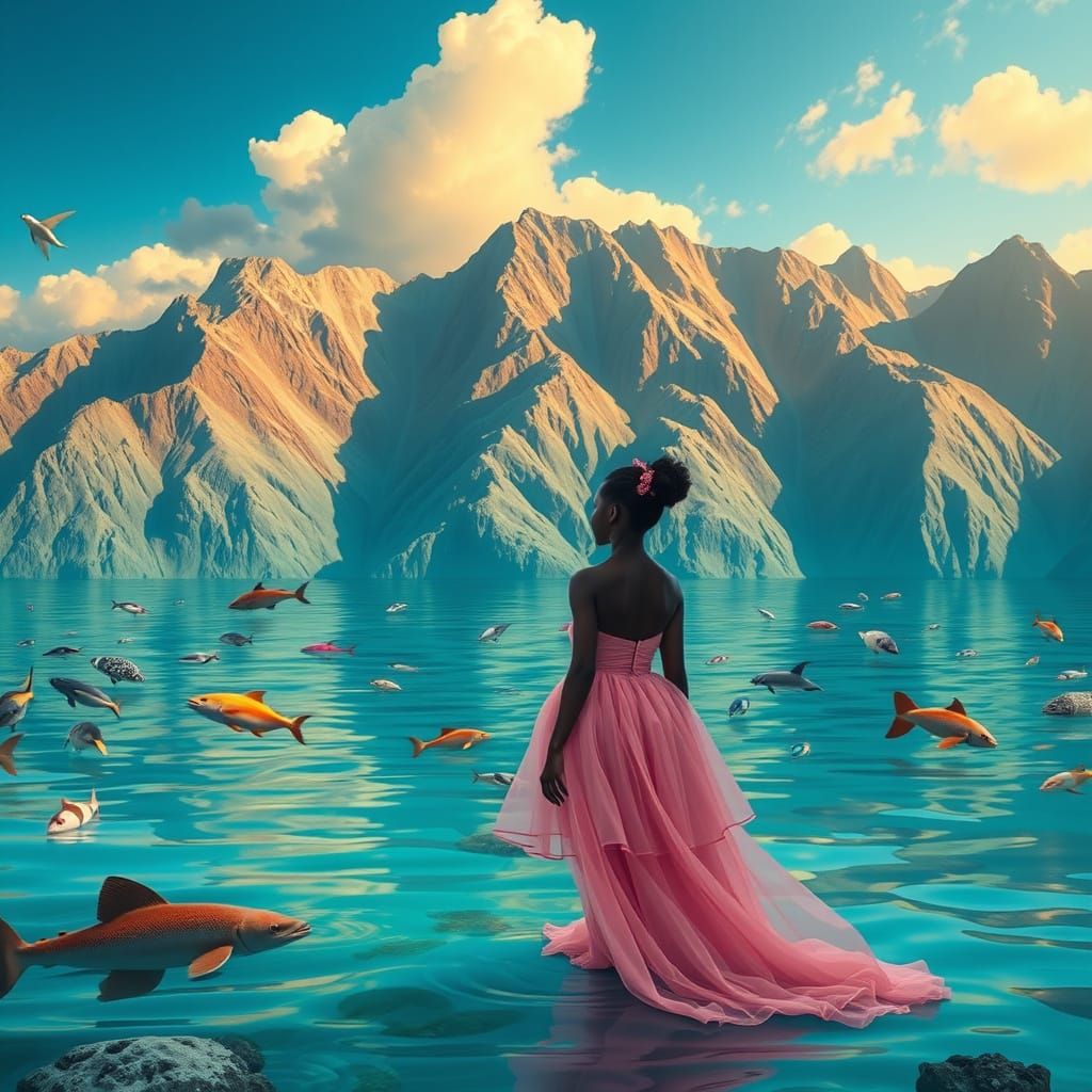 Ocean Room Girl: Hyperrealistic Digital Art