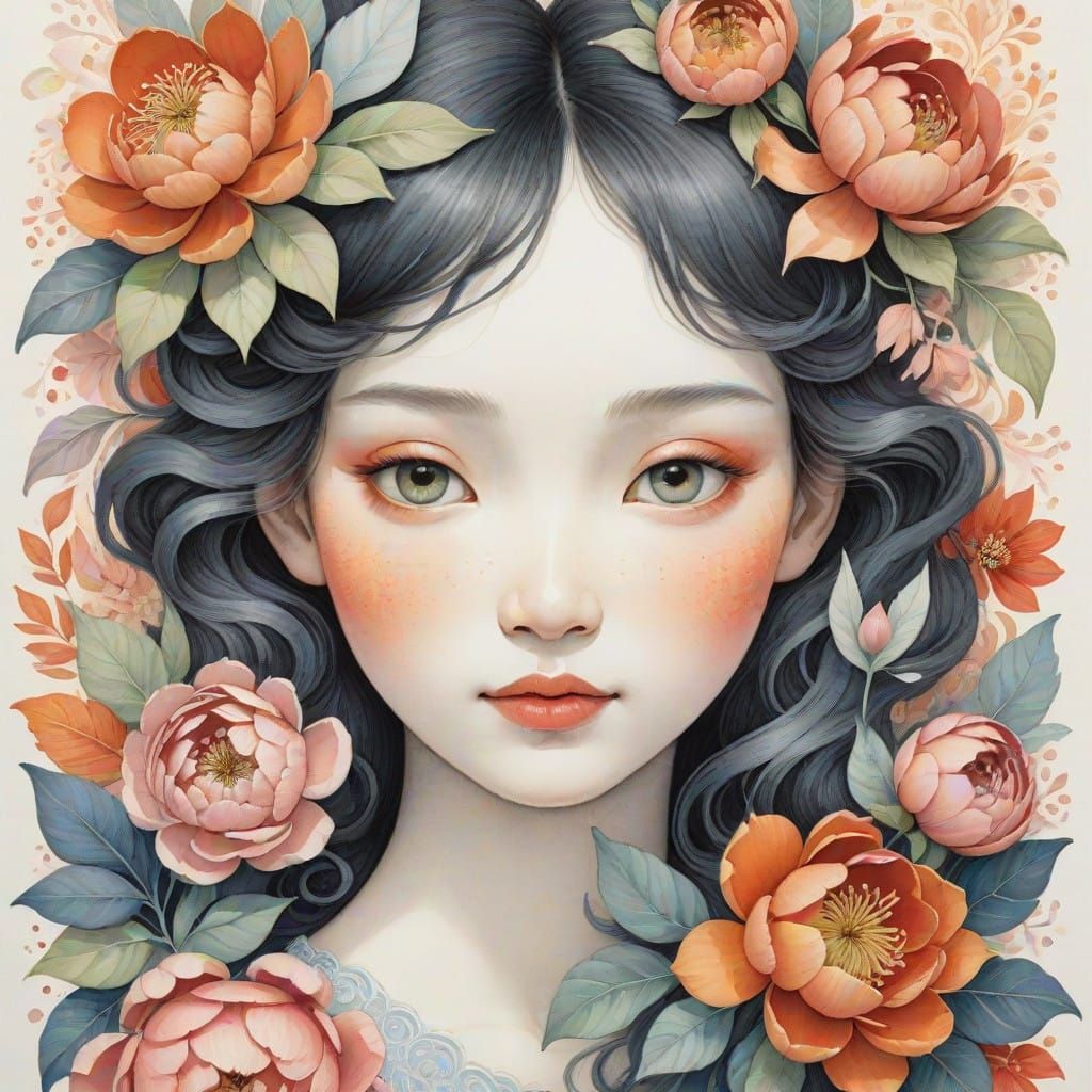 Ethereal Paper Art Woman in Vibrant Floral Surrounds