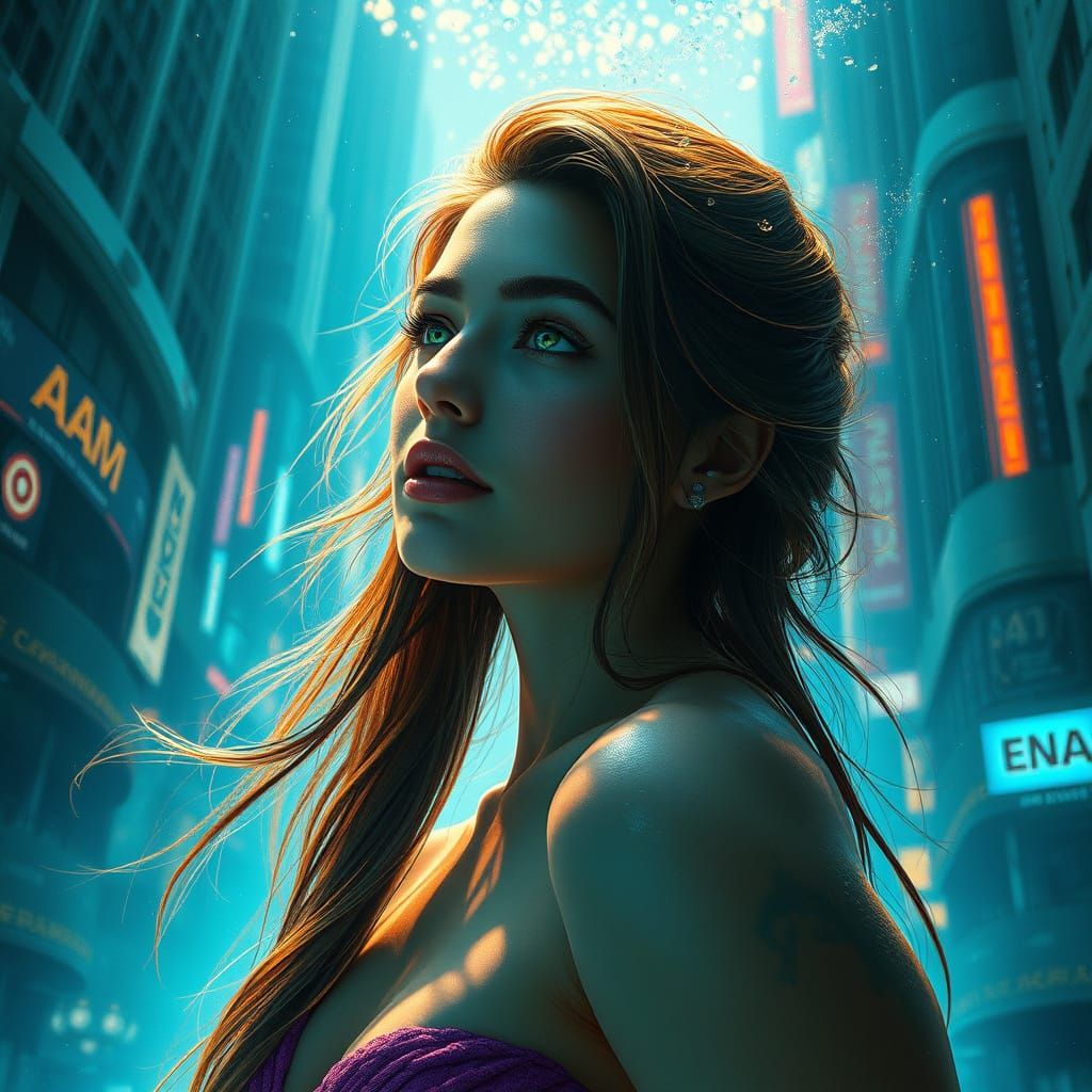 Underwater City Woman: Hyperdetailed Art Nouveau Portrait
