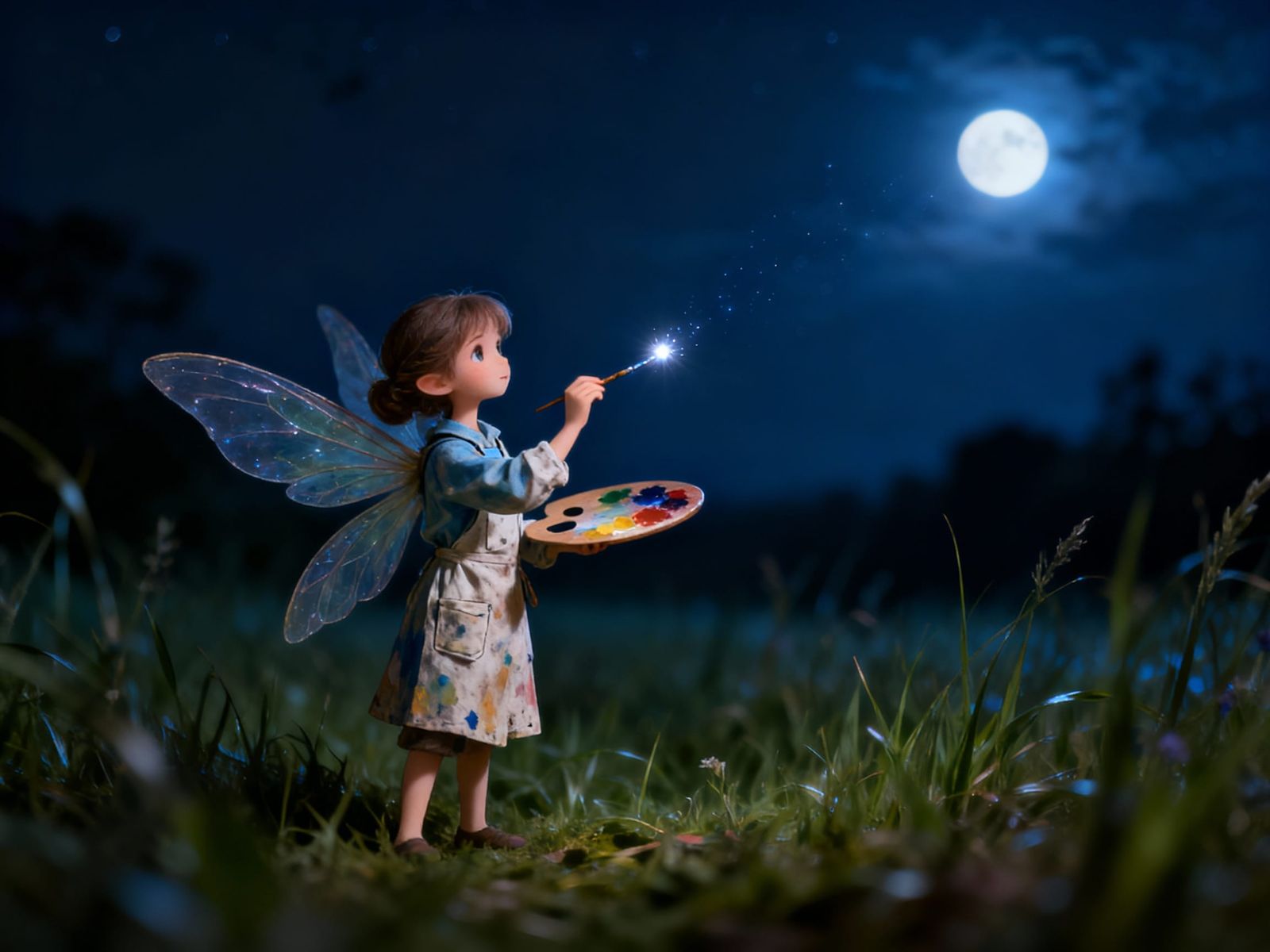 Fairy Paints Star Into Night Sky in Moody Meadow