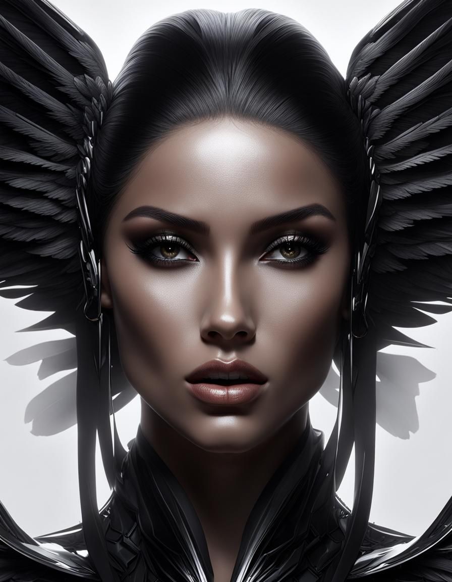 Beautiful Dark Angel Portrait with Volumetric Lighting