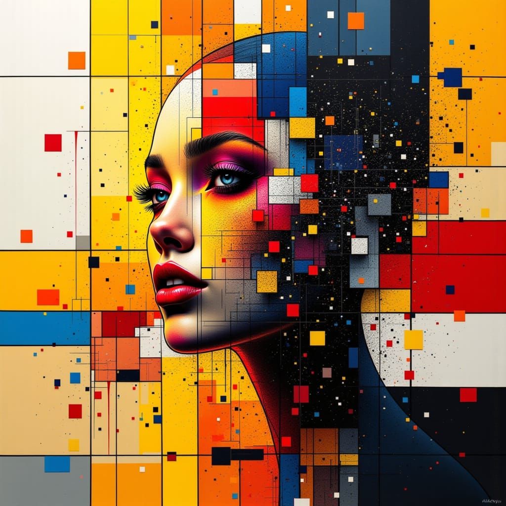 Surreal Geometric Portrait in Vibrant Sunset Colors