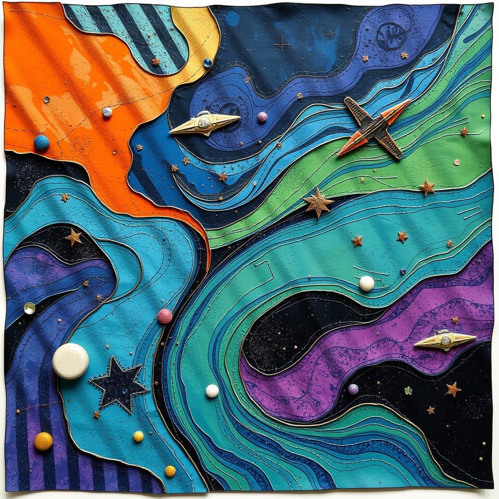 Surreal Cosmic Tapestry in Vibrant Blues and Purples