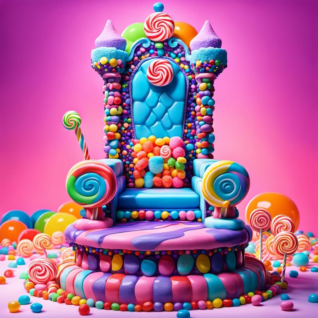 Candy Throne in Sugary Wonderland, Cel-Shaded Digital Art