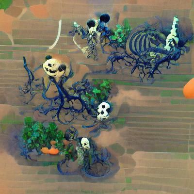 Creepy Skeletons and Pumpkins in Dark Fantasy Scene