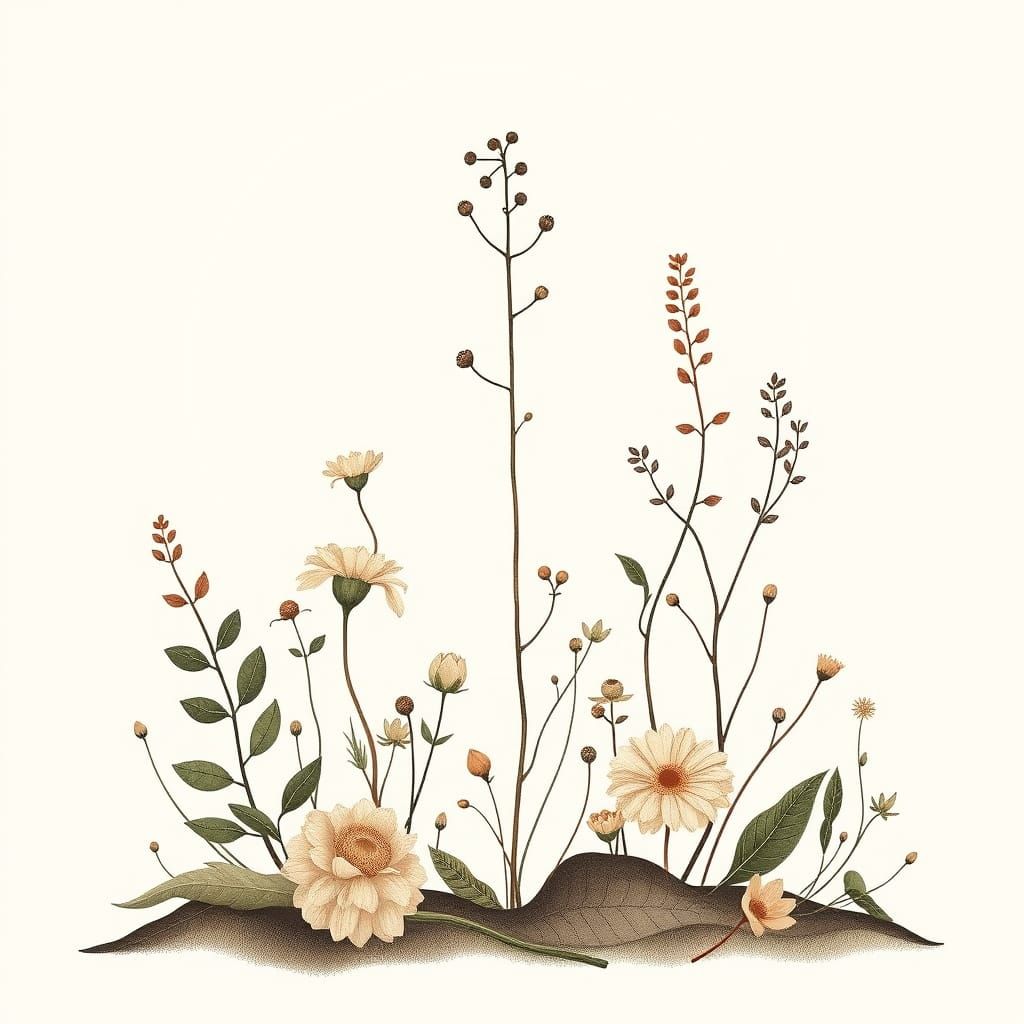 Surreal Botanical Drawing in Vintage European Style