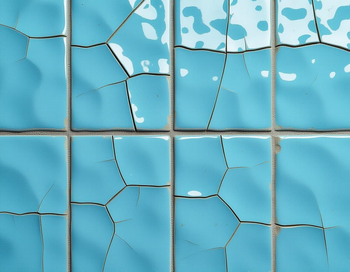 Cracked Sky-Blue Ceramic Tile Close-Up