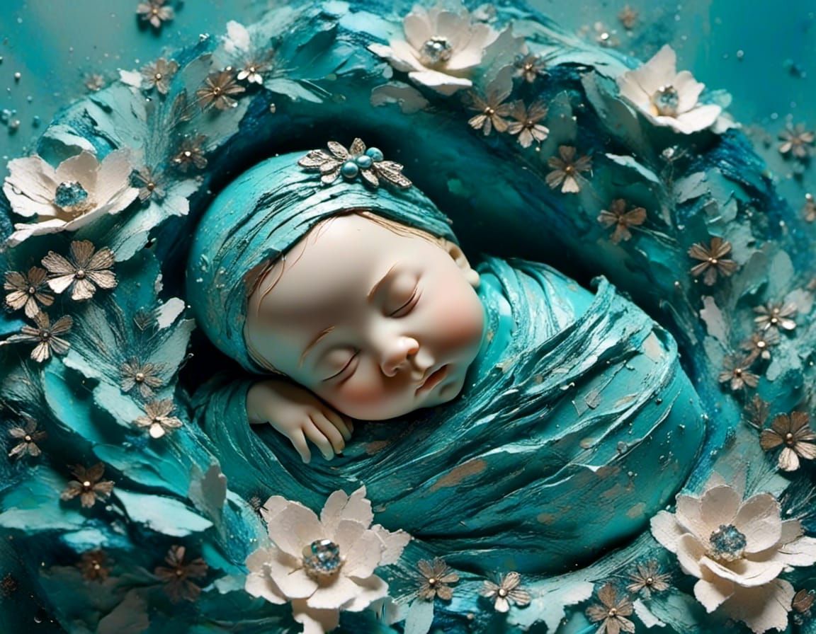 Sleeping Baby in a Floral Nest