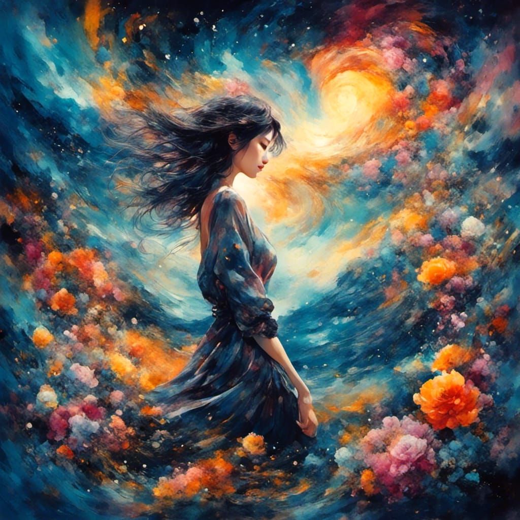 Surreal Dreamscape with Swirling Terrain and Starry Sky