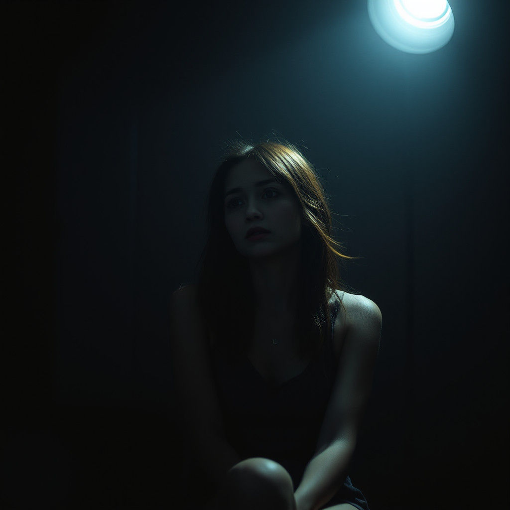 Introspective Woman in Moody Lighting