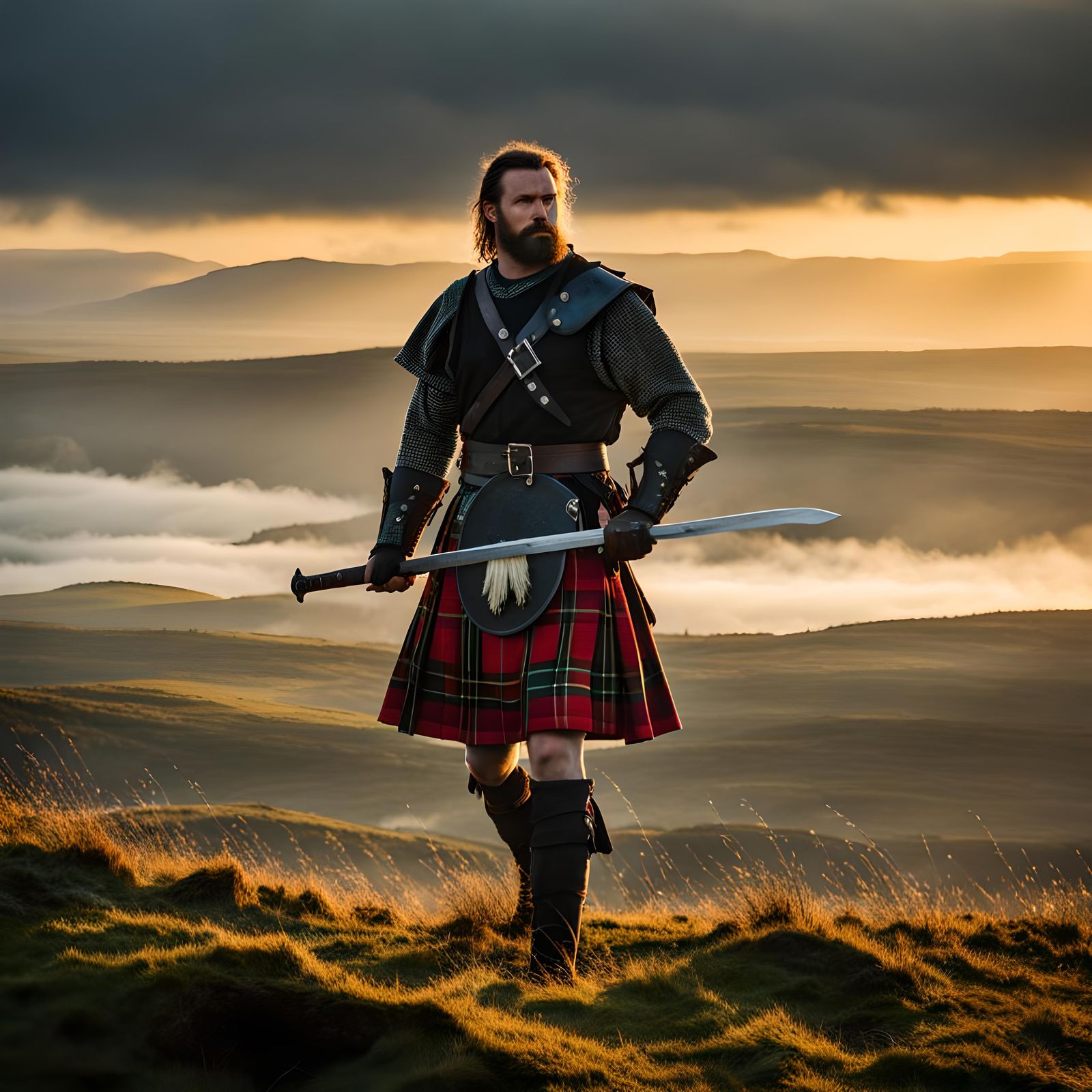 Fierce Scottish Warrior on the Moors in Primitivism Style