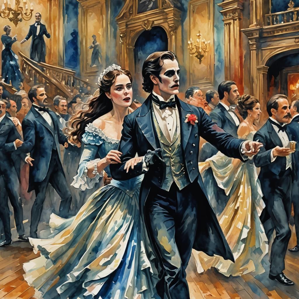 Penelope Featherington Waltzing, Gouache Impressionist Paint...