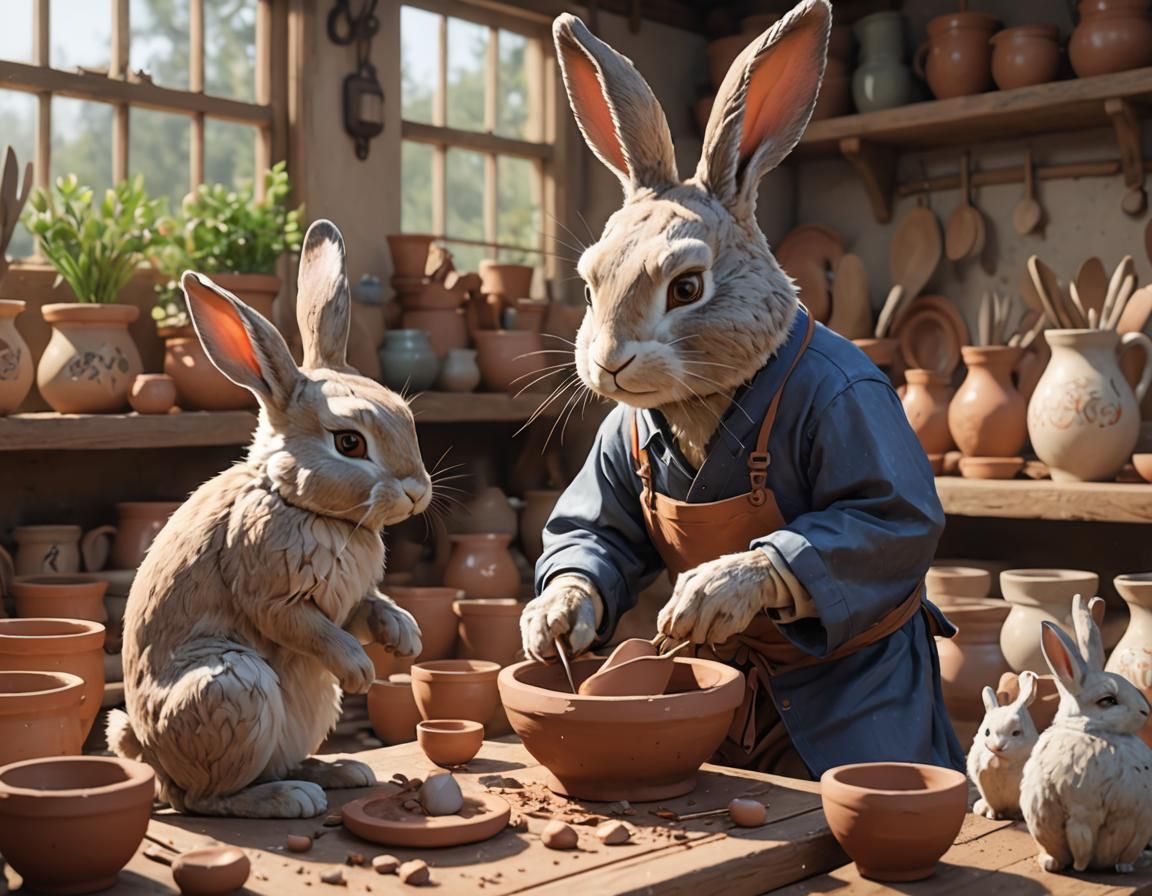 Bunny Teaches Hare Pottery: 3D Anime Art