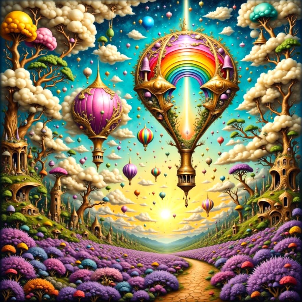 Crystal Prism Hot Air Balloon Over Lavender Field