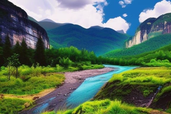 Surreal Summer Mountain Valley Reflective River
