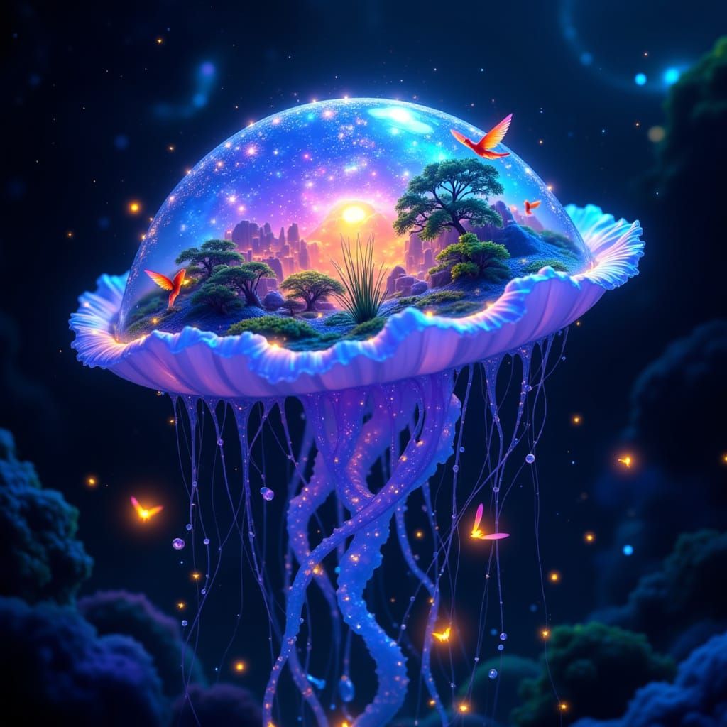 Bioluminescent Jellyfish City in Space