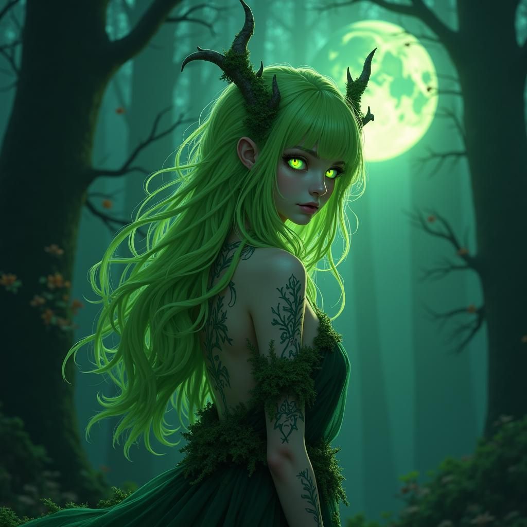 Ethereal Anime Dryad in Mystical Forest
