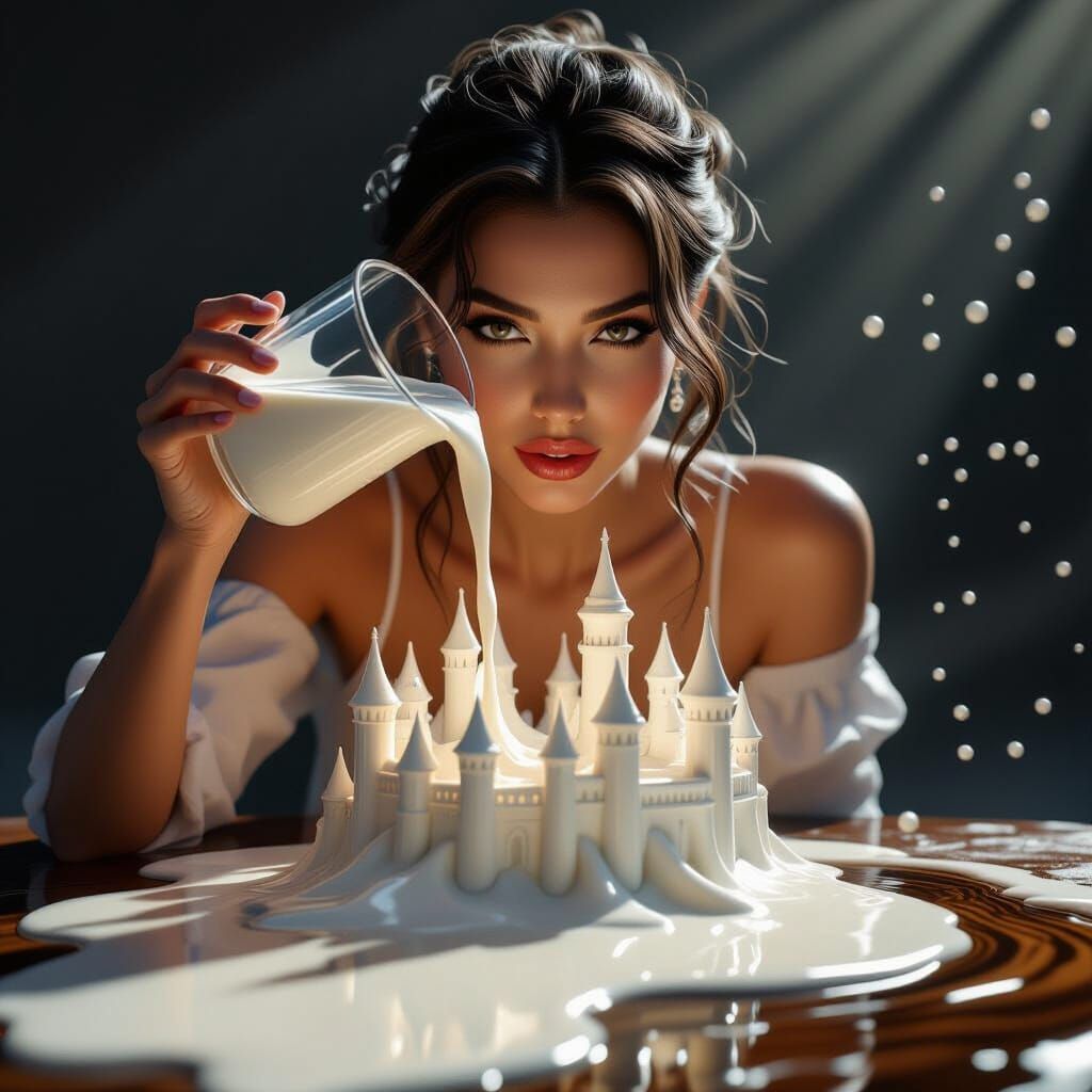 Woman Creates Milk Castle with Coffee River in Unreal Engine