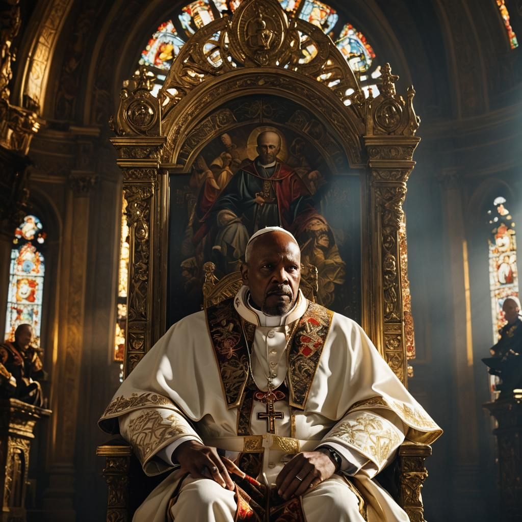 Pope in Ornate Cathedral: Baroque Oil Painting