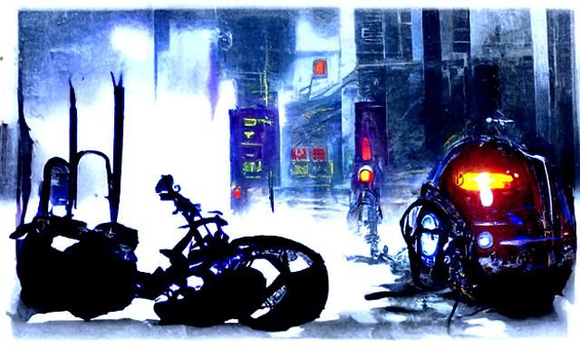 Cyberpunk Motorcycle on Abandoned Street at Night