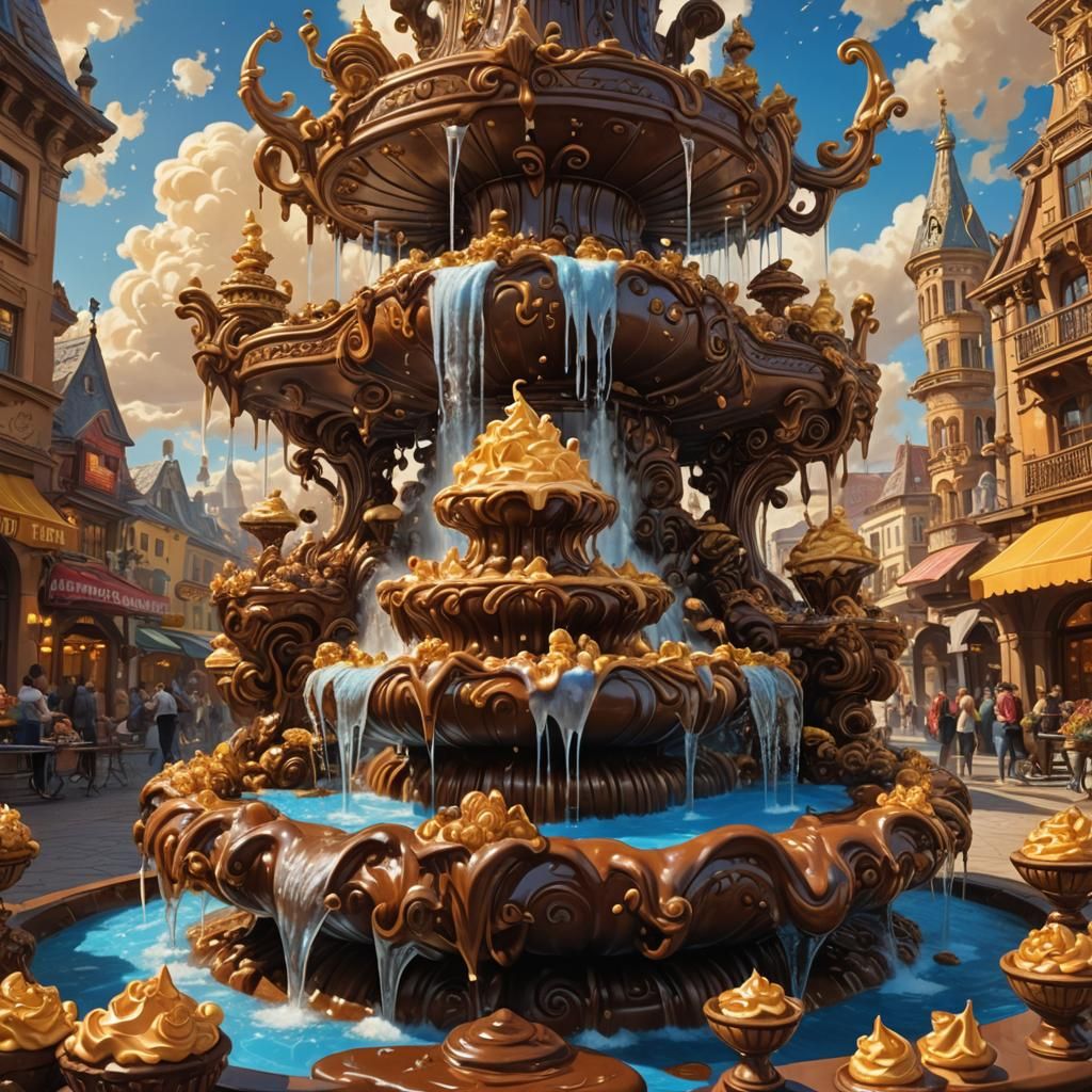 Chocolate Fountain with Marshmallows: Fantasy Concept Art