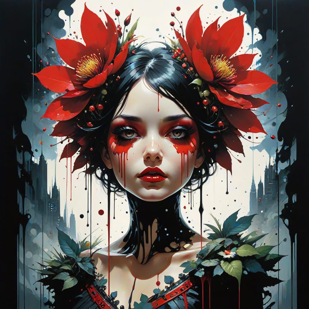 Surreal Red Flower with Rabbit Ear Petals