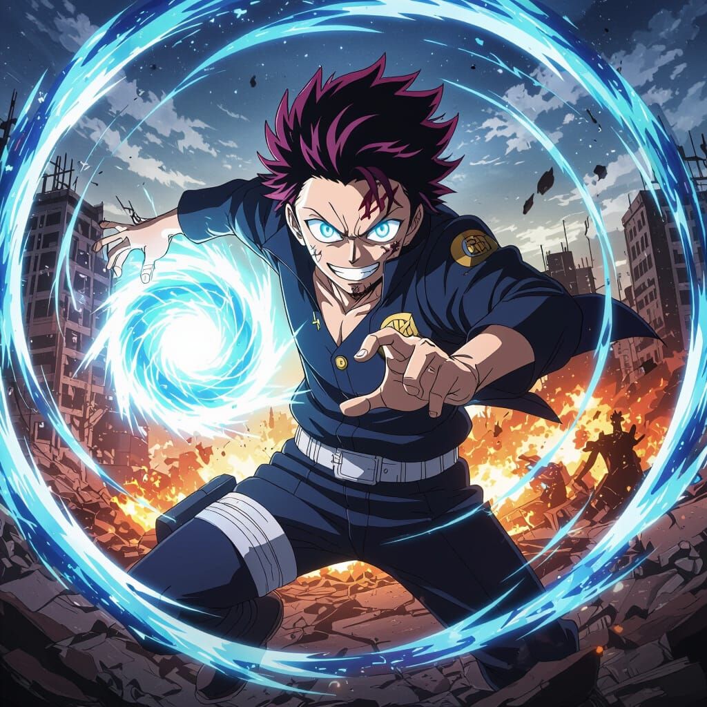 Satoru Gojo Unleashing Power in Destroyed Cityscape