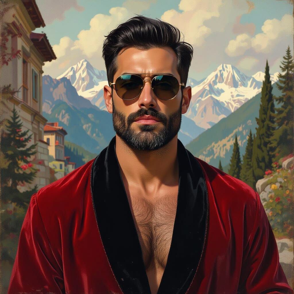 Majestic Man in Velvet Robe, Impasto Style