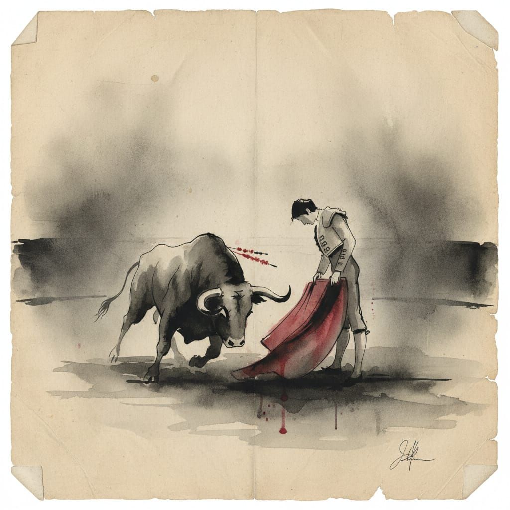 Minimalist Corrida Scene in Hazy Arena