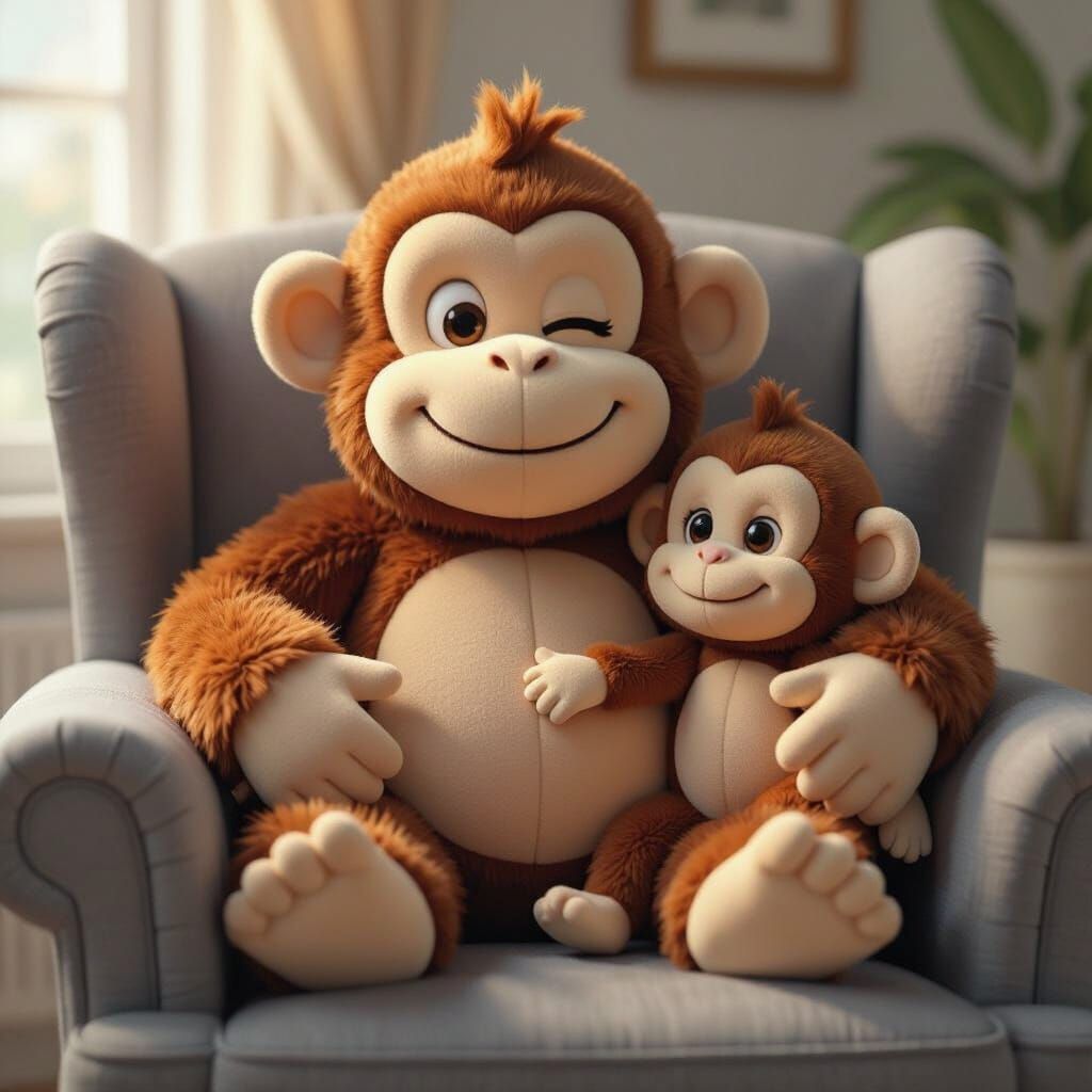 Cute Plush Monkey Dad Portrait in Digital Art Style