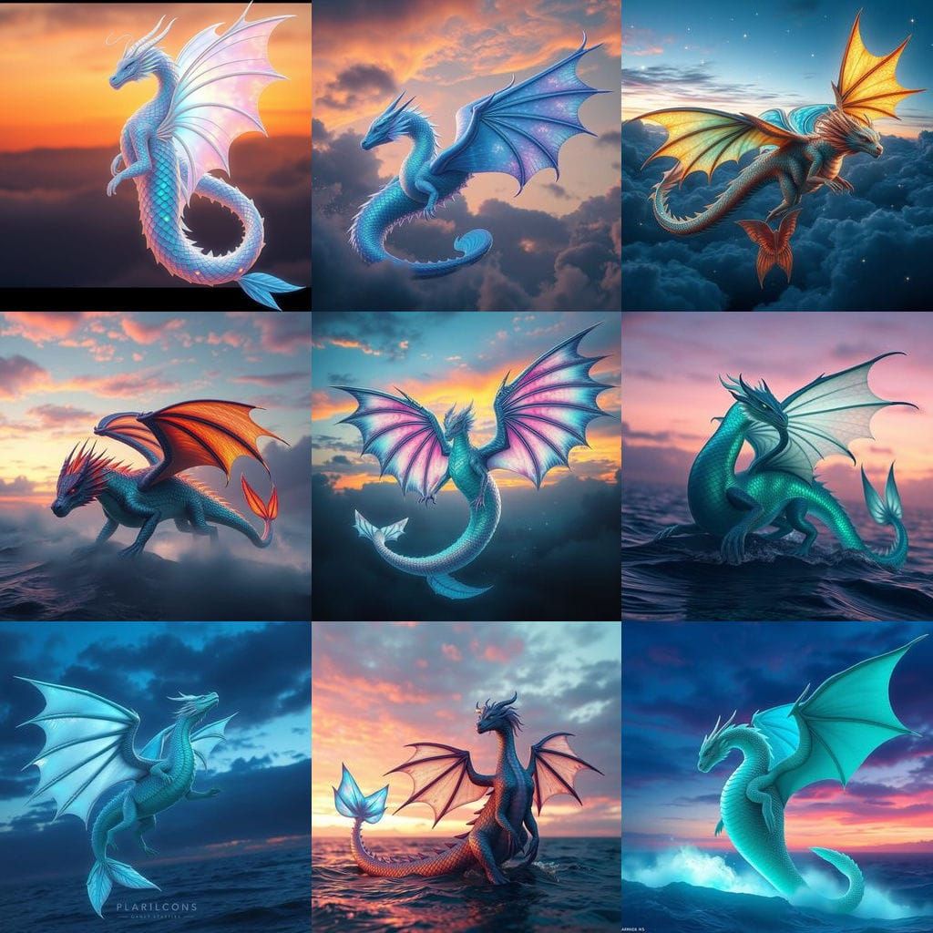 Ethereal Dragon-Mermaid Hybrid Shines Under Celestial Twilig...