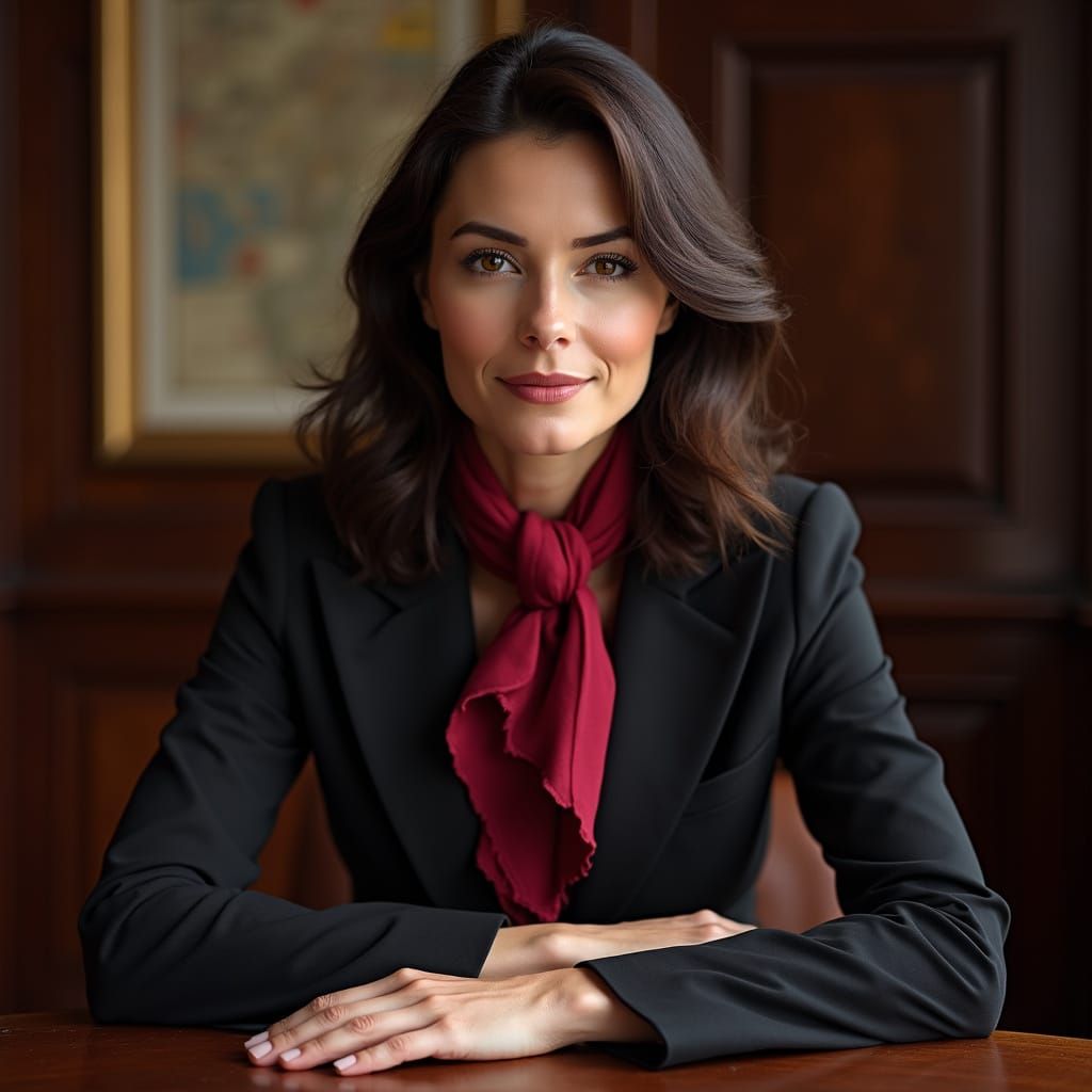 Sophisticated British Businesswoman in Mahogany Office