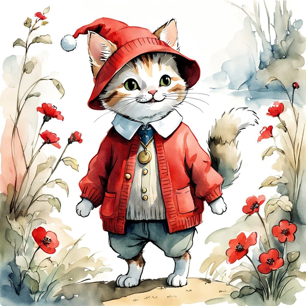 Whimsical Kitten in Watercolor Style