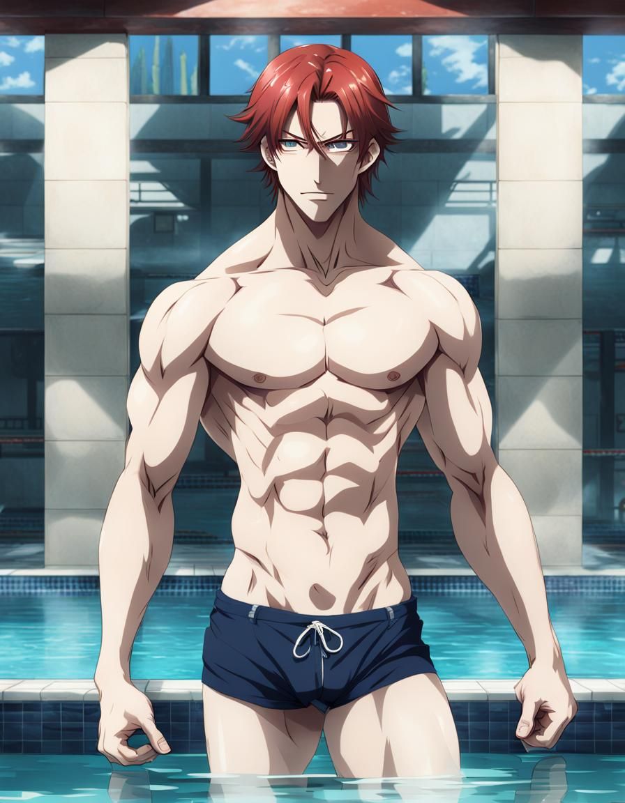Anime Style Nude Male Model Poolside