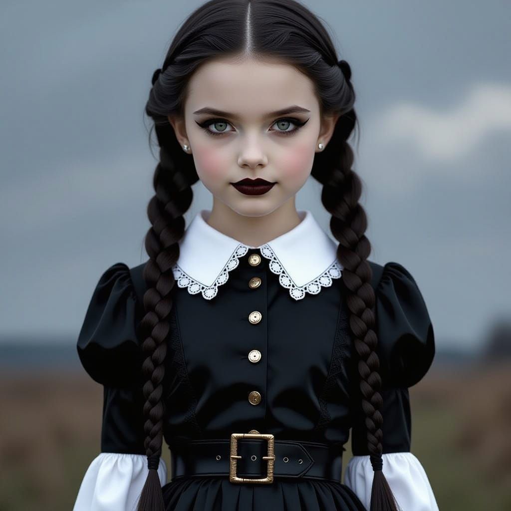 Gothic Girl in Black and White Portrait
