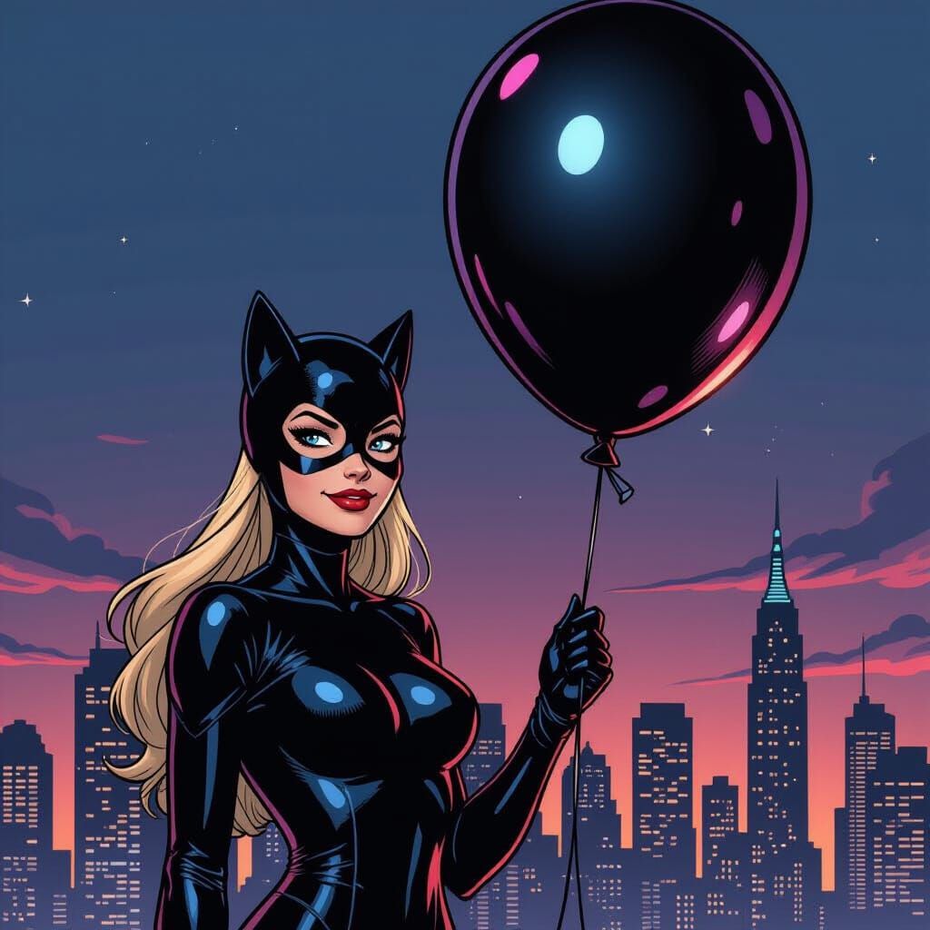 Black Cat Celebrates in Comic Book Style