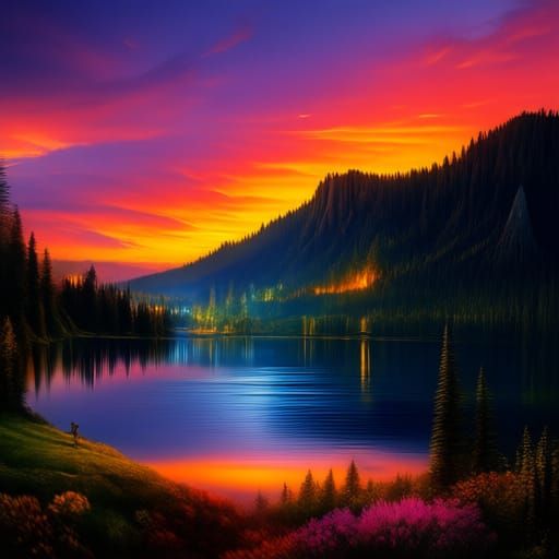 Vast Sunset Over Crater Lake Oil Painting