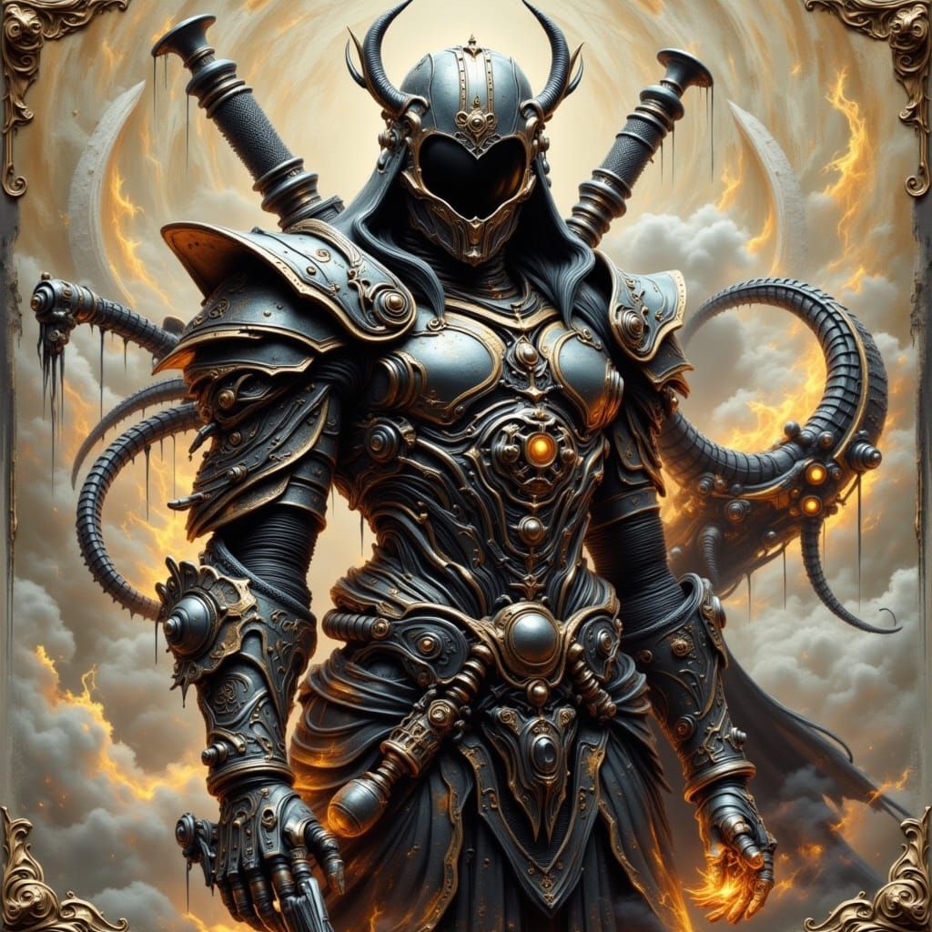 Cyberpunk Android Knight in Steampunk Aesthetic